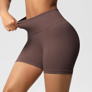 Custom Wholesale Women Hip Lifting <b>Ruched</b> High Waist Breathable Washed Yoga Leggings Workout <b>Shorts</b> Polyester Spandex - Product Image 1