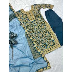 Conjunto de Dupatta con Bordado Hermoso y Pedrería Hecha a Mano, Talla 2XL - Product Image 4