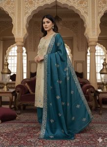 Presentamos la Nueva Colección de Diseñador Moderno GMY SILK, Conjunto Completo de Salwar Kameez con Bordado Pesado y Lentejuelas, Top, Pantalón y Dupatta - Product Image 2
