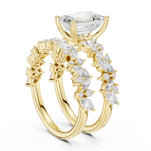 Bloom Frame <b>Emerald</b> Diamond Floral Bridal <b>Ring</b> Set Women 10k/14k/18k Gold/Sterling <b>Silver</b> Lab Grown Enhancer Band Fine Jewelry - Product Image 4