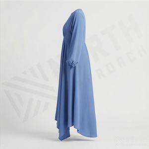 Nouvelle Arrivée - Abaya Femme Personnalisée Couleur Unie Style Ample Manches Longues Robe Plissée Musulmane Légère en Polyester Col en V - Product Image 3