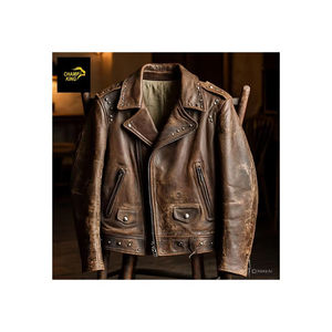 Veste en cuir de vache matelassée écologique de haute qualité, style vintage, doublure en polyester, boutons, fermeture éclair, pour homme - Product Image 1