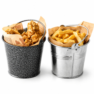 Wholesale <b>Mini</b> Galvanized Iron Serving Bucket Black Enamel Finish Fried Chicken Snack Tub Creative Stainless Steel French Fries - Product Image 1