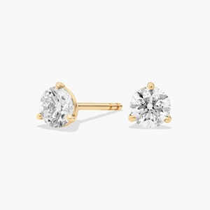 Boucles d'oreilles clous en diamant rond brillant à trois griffes, 0,75 ct, diamant de laboratoire en or jaune 14 carats, pour bijoux de mariage et d'anniversaire - Product Image 2