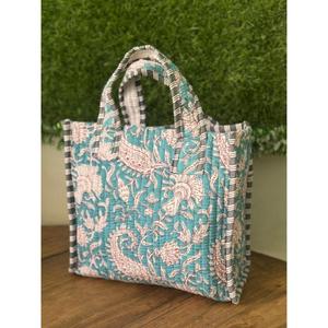 Bolso Tote Pequeño de Algodón, Hecho a Mano en India, con Estampado Floral, Bolso de Compras para Mujer, Mini Bolso de Mano, Bolso Boho - Product Image 2