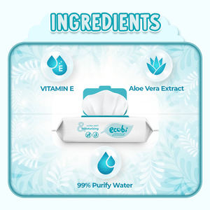 Ecobi 100% tela no tejida Spunlace toallitas húmedas para bebés 80 Uds paquete doméstico hipoalergénico suave para piel sensible limpieza suave - Product Image 2