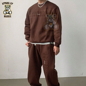 Ensemble de survêtement en coton mélangé premium épais pour homme, avec logo personnalisé en relief, marque privée OEM, sweat-shirt à capuche et pantalon de survêtement - Product Image 4
