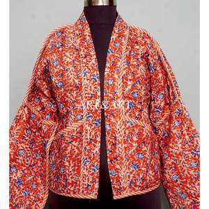 Chaqueta Kantha india hecha a mano para mujer, 100% algodón, ecológica, transpirable, con estampado floral, corta, de manga larga, informal, para primavera. - Product Image 2