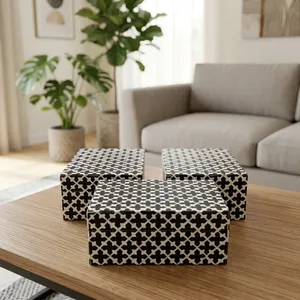 Boîtes de rangement en bois faites à la main avec motifs géométriques incrustés, élégantes boîtes de rangement pour bijoux, bibelots, décoration de la maison - Product Image 3