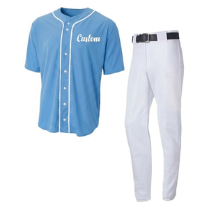 Premium Quality Adults <b>Summer</b> Sky Blue Custom Baseball Uniform Set <b>Men</b> Short Sleeve Jersey <b>Pant</b> Breathable Moisture Wicking - Product Image 1