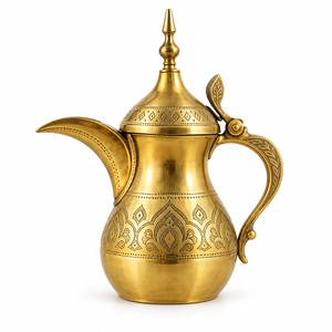 Middle Eastern Style Metal Coffee Pot With Gold Finish And Ornate Design For <b>Tea</b> Drinking - Product Image 2