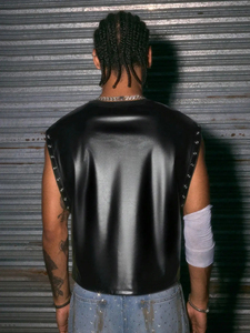 Chaleco de Cuero para Hombre, Camisetas de Cuero PU a la Moda, Camisetas sin Mangas para Motociclistas, Ropa Urbana de Calidad Superior - Product Image 4
