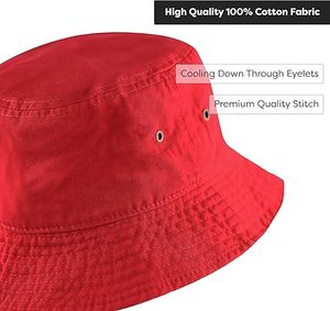 Chapeau Bob Unisexe en Coton Rouge Couleur Unie Décontracté à 6 Panneaux avec Bord Ajusté pour Adulte Printemps Été Plage - Product Image 3