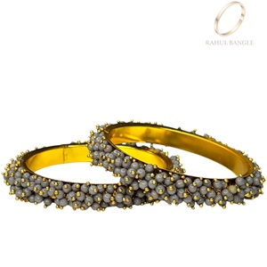 Premium Designer Grey Moti Pearl Metal Bangles <b>Set</b> Pearl <b>Bead</b> Embellishments High Quality Wedding Bangles Wholesale Price Women - Product Image 4