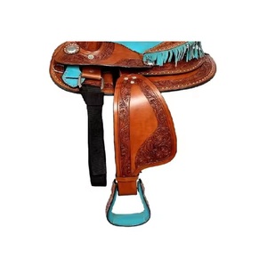 Selle de cheval western en cuir marron, sculptée à la main avec des motifs floraux, siège doux en turquoise, 10 à 18 pouces, ASHMIRA EQUESTRIAN - Product Image 2