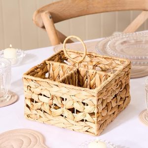 Panier de rangement en jacinthe d'eau tressé à la main pour couverts, support à ustensiles avec poignée, organisateur de table de cuisine, OEM ODM - Product Image 1