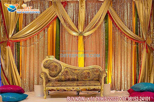 Elegante drapeado Zari para telón de fondo de escenario Fondo único Mehndi Cortinas de escenario - Product Image 3