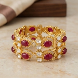 925 Silver Monzo Bangles Ruby Stone Crystal Geometric Bangles for Women Party Jewelry <b>Kada</b> Set for Women Wedding Jewelry - Product Image 2