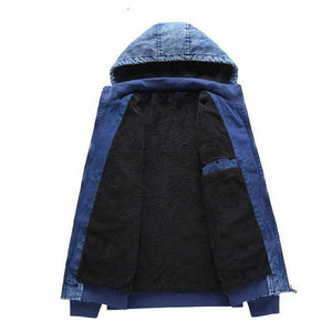 New Fashion Men <b>Winter</b> <b>Fleece</b> Lined Denim Jacket Hooded Thick Warm Sherpa Jean Jacket Blue Casual Streetwear Outerwear Coat - Product Image 2