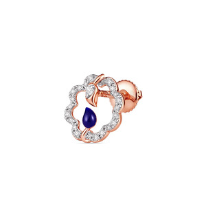 Rose Gold Floral <b>Blue</b> Enamel Diamond <b>Stud</b> <b>Earrings</b> - Product Image 2
