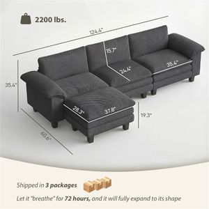 Divano a L Segmentato Grigio Scuro per Soggiorno - Product Image 6