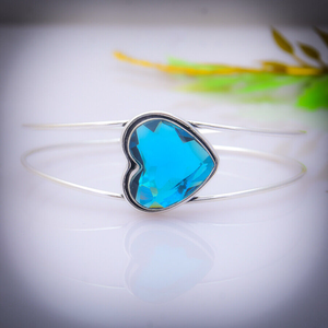 Heart Shape Blue Topaz <b>Bracelet</b> <b>Cuff</b> 925 Sterling <b>Silver</b> Blue Topaz <b>Silver</b> Adjustable <b>Cuff</b> Jewelry Gift for Her - Product Image 2