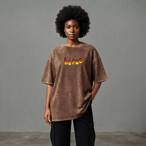 Customized Oversized Women's Brown T-<b>Shirt</b> Crew Neck Short Sleeve Loose Fit Knitted Cotton <b>Flame</b> Logo Print All Seasons Wear - Product Image 4