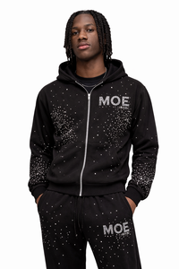 Conjunto de Chándal de Alta Calidad con Pedrería, Sudadera con Capucha de Forro Polar Grueso con Cremallera, Estilo Urbano Oversize con Brillos, Sudadera con Capucha para Hombre, Proveedor Mayorista - Product Image 5