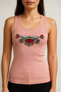 T-shirt à manches courtes en coton de haute qualité, couleur unie, imprimé personnalisé, style sportif, épaules dénudées, fait main, avec perles, pour femme - Product Image 6
