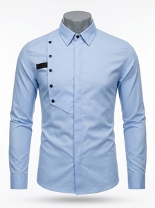 Chemise décontractée à manches longues pour homme, col rabattu, mélange de polyester et de coton, finition satinée, impression par transfert thermique, taille personnalisée - Product Image 6