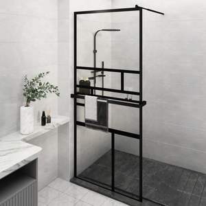 Mampara de Ducha Negra de 35.4"x76.8" con Estante, Vidrio ESG y Aluminio para su Baño Moderno - Product Image 1