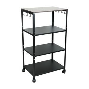 4 Tier Metal Microwave Stand with Wheels | Kitchen Oven Rack with <b>Hooks</b> Multipurpose Storage <b>Shelf</b> for OTG & Appliances - Product Image 2