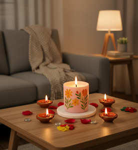 Bougie de Diwali en cire de soja Floral Bliss, traditionnelle, festive, élégante, toucher floral, écologique, parfumée pour Noël, Nouvel An chinois - Product Image 3