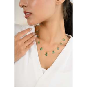 18K Solid Yellow Gold Emerald Cut Sapphire Teardrop Chain Necklace - Product Image 6