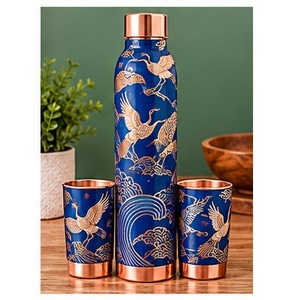 Juego de Botellas de Agua Decorativas de Cobre con Diseño de Peces Azules, Botellas Portátiles para Viaje, Diseño Oriental - Product Image 3