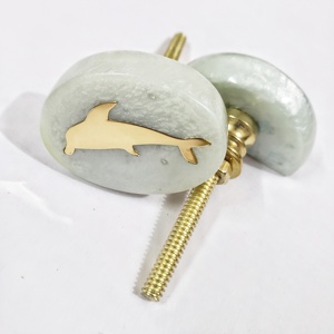 Dog Opaque White Resin Door <b>Knobs</b> with Metallic Inlay Stylish & Safe for Kids Rooms - Product Image 2