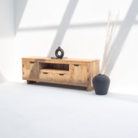 Meuble TV en bois Vandana Novara Stellar, design moderne minimaliste en bois massif, console de divertissement