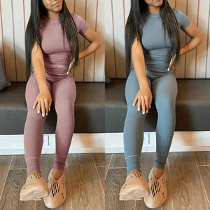 Conjunto de Dos Piezas para Mujer, Leggings de Cintura Alta, Top Corto, Ropa Deportiva, para Gimnasio, Fitness, sin Costuras, Acanalado, Combinado - Product Image 5