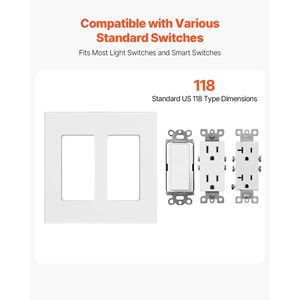 2 Gang Decorative Rocker Light Switch <b>Wall</b> <b>Plates</b> 4.57in L X 4.53in H Unbreakable Polycarbonate Standard Size Rocker Outlet - Product Image 3