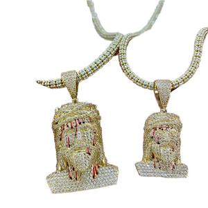 Colgante de Lujo con Cabeza de Jesús Estilo Hip Hop, con Moissanita y Cadena Tennis, en Oro 10K 14K o Plata, Collar Religioso - Product Image 1