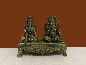 Nirmala Handicrafts Traditional Brass Lakshmi Ganesh on Chowki Wax Casting Handmade <b>Statue</b> for Home Temple Decor - Product Image 4