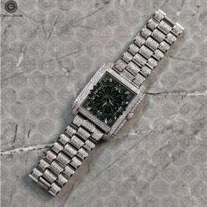 Charm Jewels Luxury Men's Stainless Steel Rectangle <b>Watch</b> <b>Diamond</b> Encrusted Analog Quartz Fashion Jewelry Style - Product Image 3