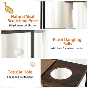 Elegante Tiragraffi per Gatti in Legno e Metallo con Capacità di 15 kg, 2 Cucce Private e 2 Piattaforme Relax, Complementa l'Arredamento della Stanza - Product Image 4