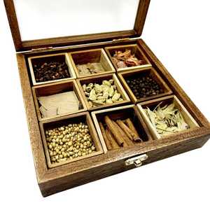 Antique Design Spice Organizer Wooden Storage <b>Box</b> Indian Handicraft Brown <b>Herb</b> & Spice Tools Wood Polish Kitchen <b>Herb</b> Storage - Product Image 5