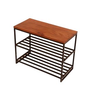 Zapatero de Madera de 3 Niveles con Estructura Metálica, Parte Superior de Madera Marrón con Base Negra, Organizador de Almacenamiento - Product Image 2