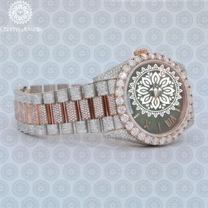 Montre de luxe Charm Jewells en acier inoxydable, boîtier de 40 mm, accents de diamants, mouvement mécanique analogique, mode masculine, hip hop, bracelet de 20 mm - Product Image 2