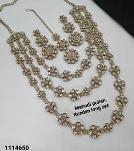 Elegant High Quality <b>Gold</b> Plated Bridal Shadow Choker <b>Set</b> Earrings Maang Tikka Flower Design Rhodium Plated Zircon Fashion - Product Image 1