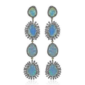 Natural Champagne Diamond <b>Opal</b> Gemstone Handmade Drop Dangle <b>Earrings</b> Oxidized 925 Silver Fine Jewelry Wholesale - Product Image 1