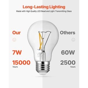 Paquete de 6 Bombillas LED A19 de Filamento Estilo Edison, Regulables, 4.5W, 450 Lúmenes, 2700K, Blanco Cálido, Base E26 - Product Image 6