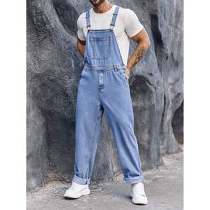 2025 <b>Men's</b> Slim Fit Plus Size Denim Bib <b>Overall</b> Romper Hip Hop Style Print Trousers Jumpsuit with Adjustable Strap - Product Image 1